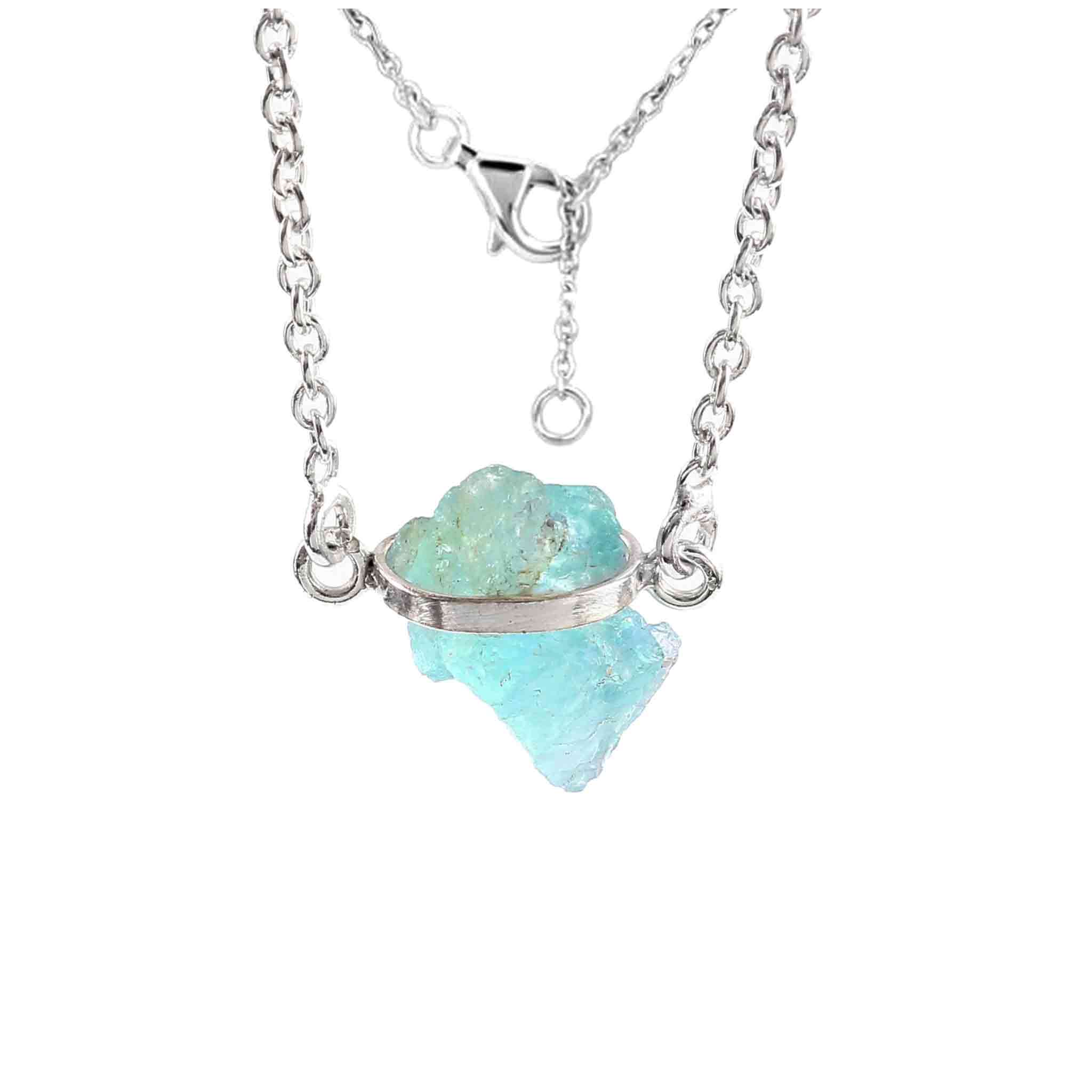 Raw Aquamarine Necklace Adjustable Sterling Silver