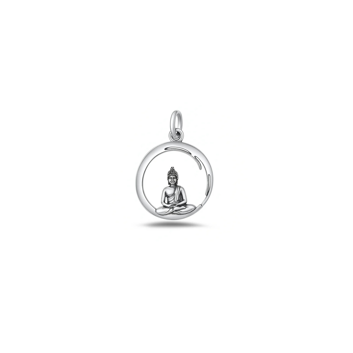 925 sterling silver Buddha pendant in open circle spiritual design