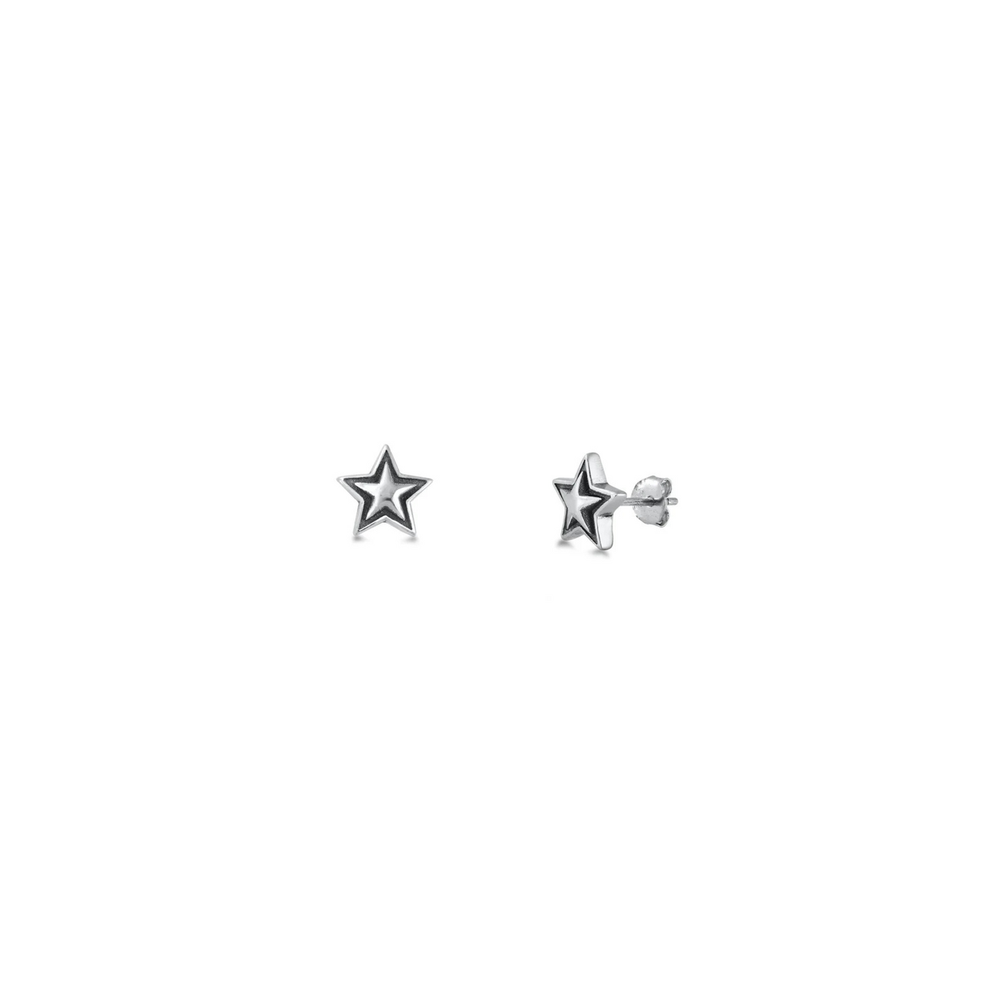 925 sterling silver star stud earrings with oxidised finish