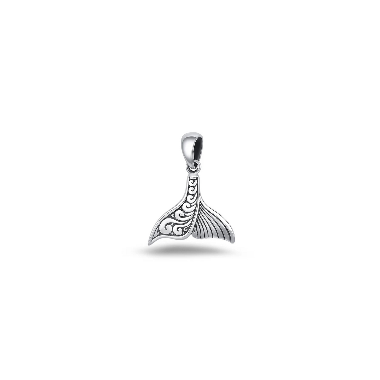 Tribal whale tail pendant in 925 sterling silver with ocean-inspired design