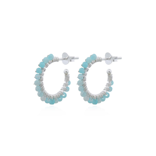 925 sterling silver amazonite hoop stud earrings with blue gemstone beads