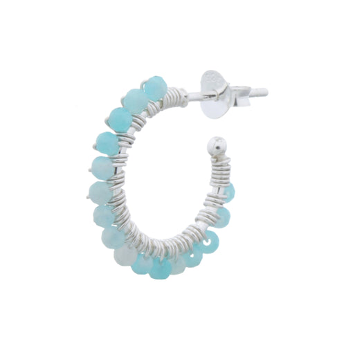 925 sterling silver amazonite hoop stud earrings with blue gemstone beads