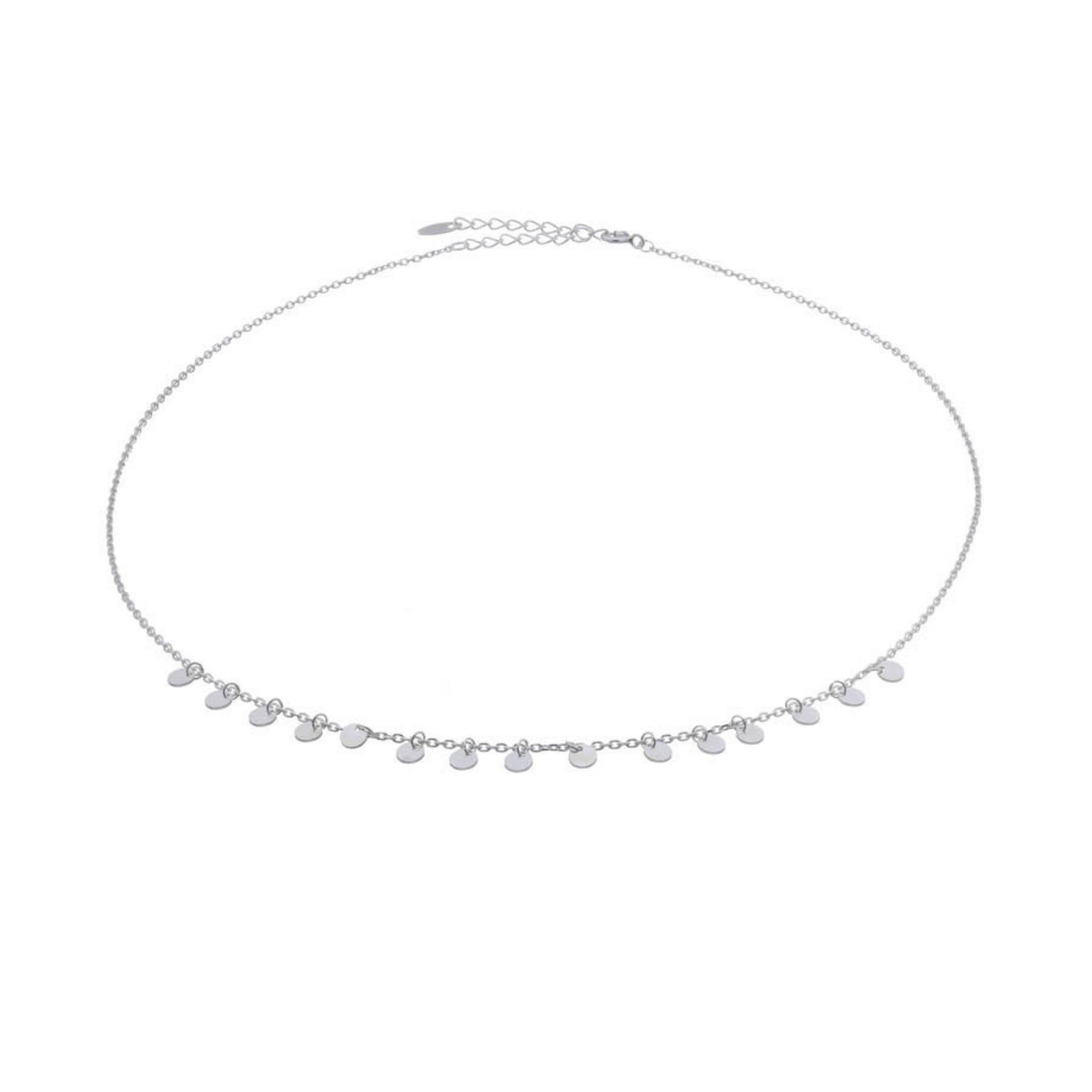 925 sterling silver disc charm necklace with 15 polished hanging discs