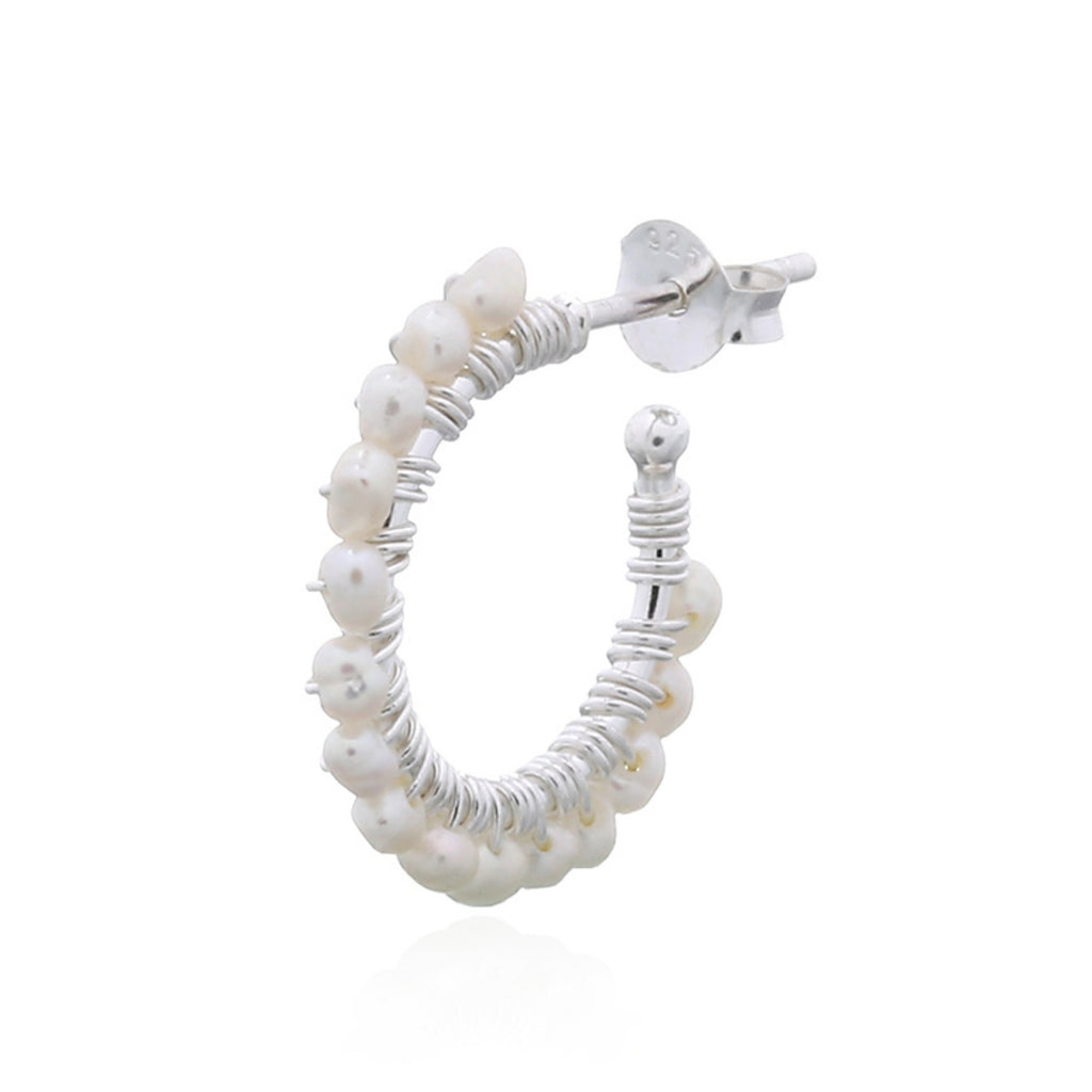 925 sterling silver freshwater pearl hoop stud earrings with elegant white pearls