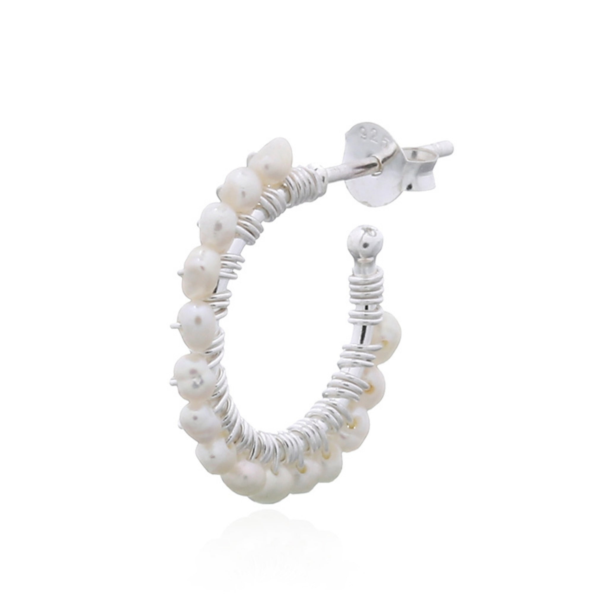 925 sterling silver freshwater pearl hoop stud earrings with elegant white pearls