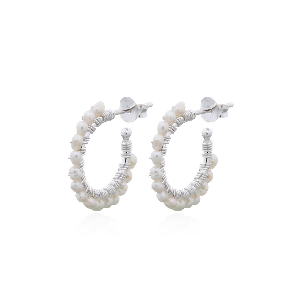 925 sterling silver freshwater pearl hoop stud earrings with elegant white pearls