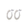 925 sterling silver freshwater pearl hoop stud earrings with elegant white pearls