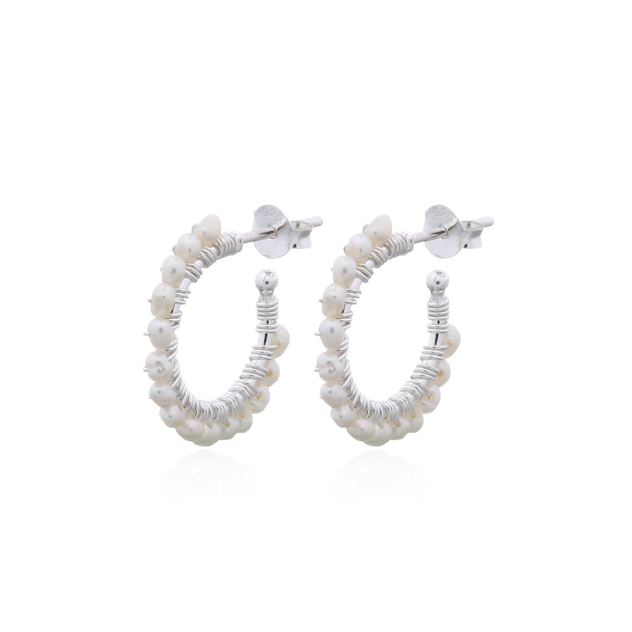 925 sterling silver freshwater pearl hoop stud earrings with elegant white pearls