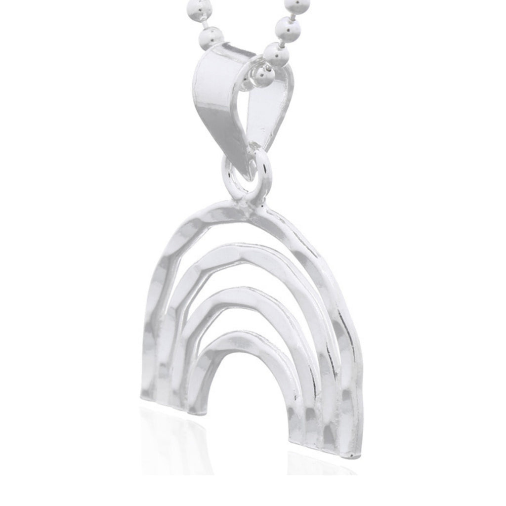 925 sterling silver hammered rainbow pendant necklace with textured finish