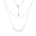 925 sterling silver layered linked hearts necklace with double chain design