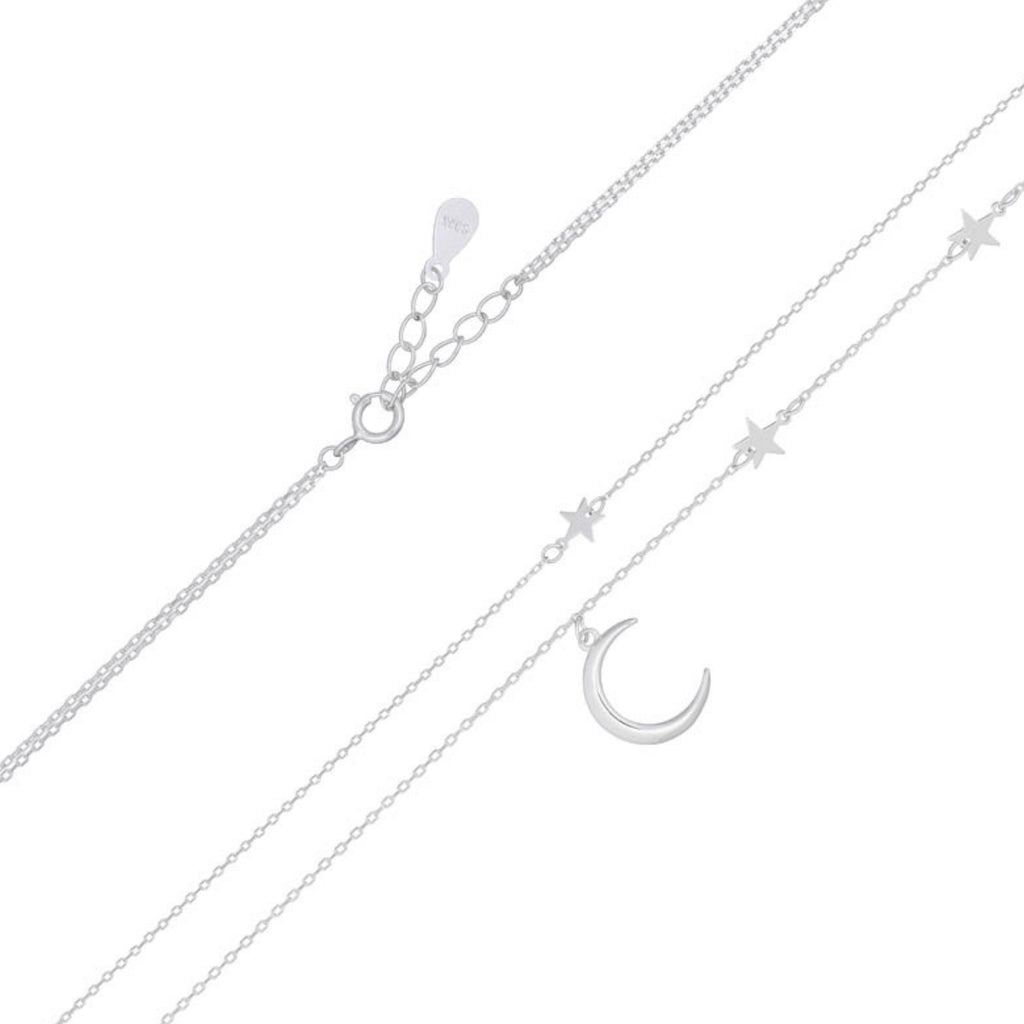 925 sterling silver layered moon and stars necklace with crescent moon charm