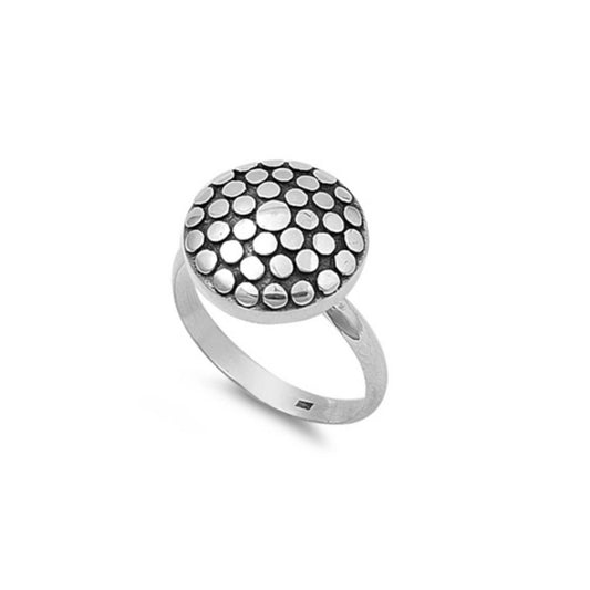 Bali-style sterling silver ring, dotted oxidized design, artisan-inspired jewelry