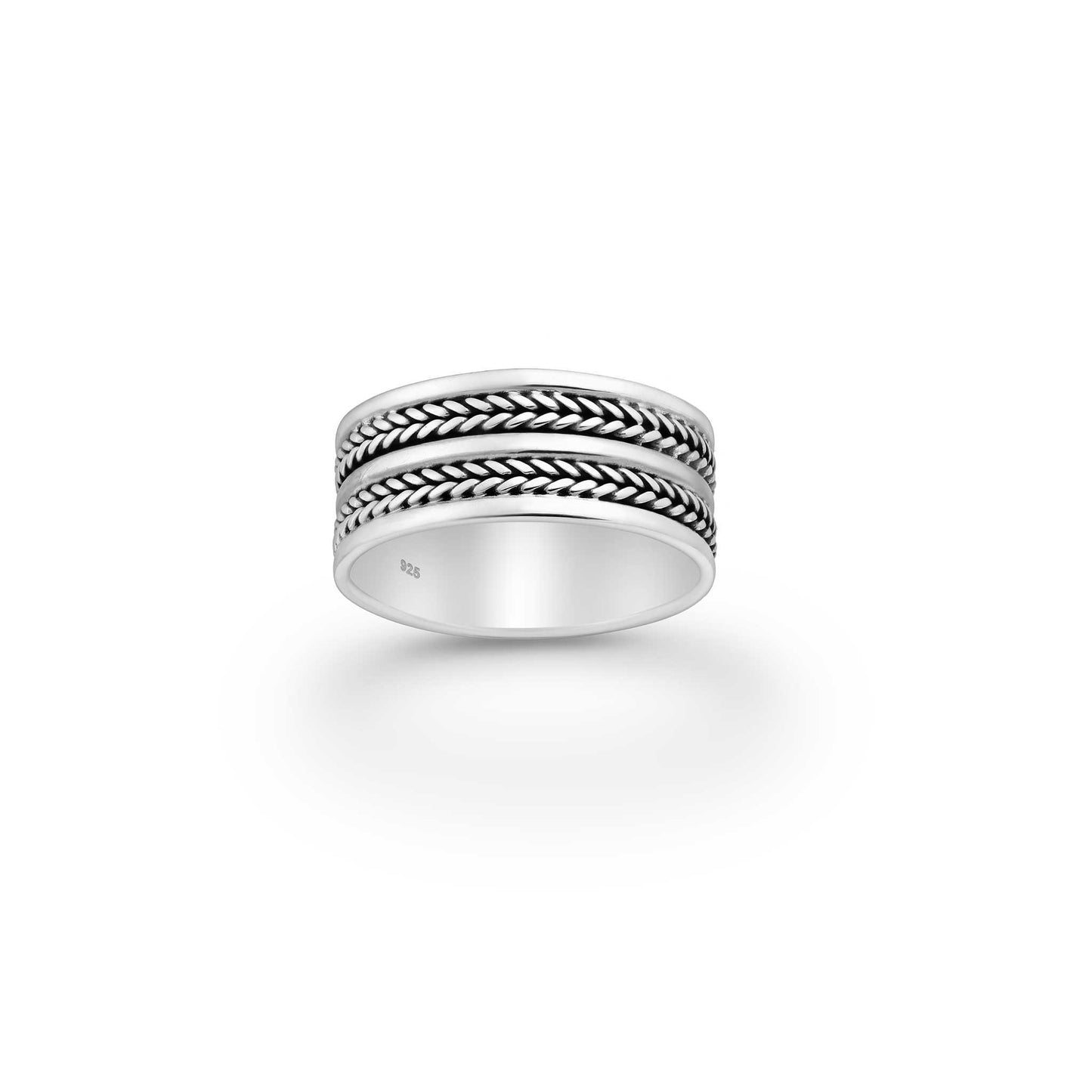 Bali-style sterling silver ring, braided oxidized silver band, boho statement jewellery