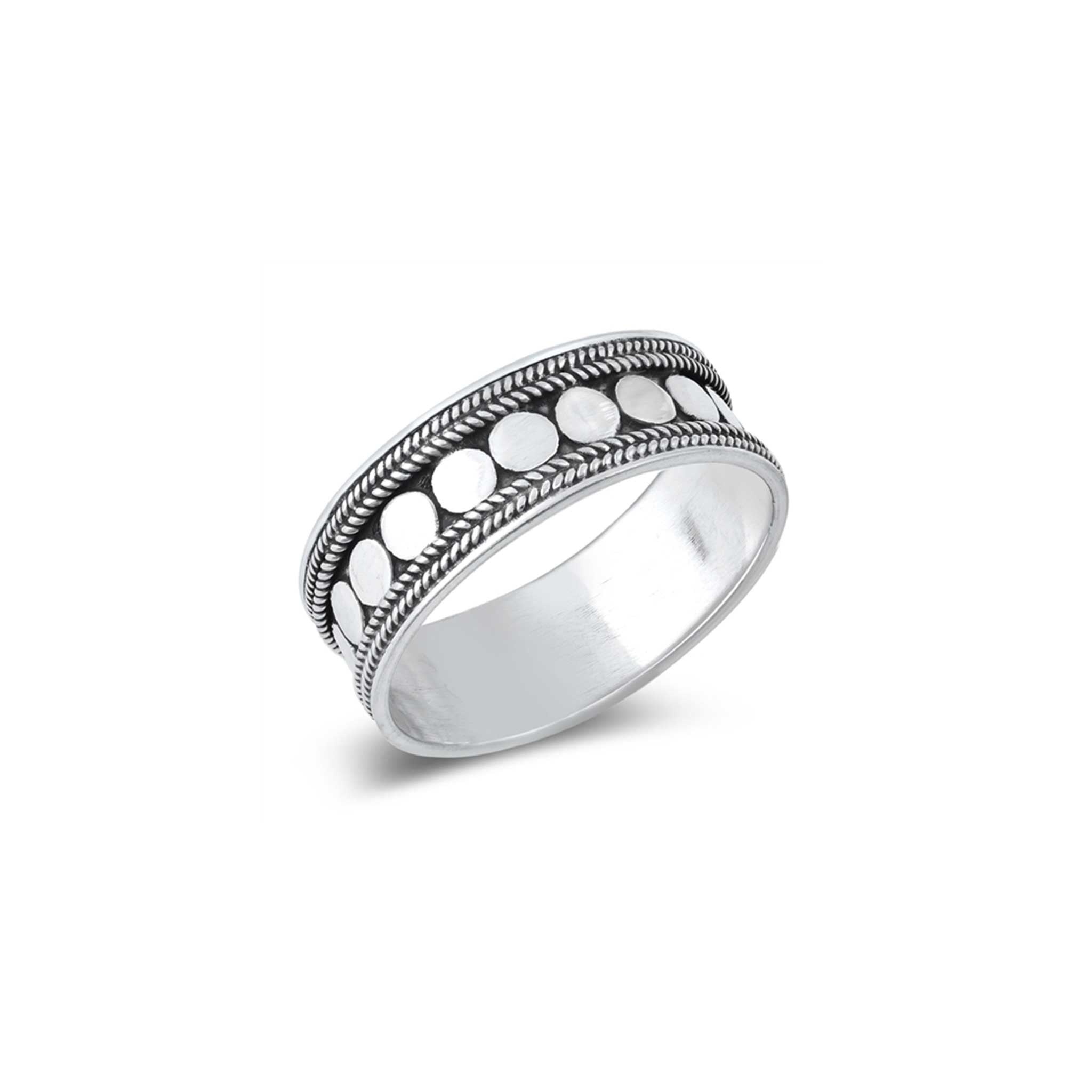 Bali-style sterling silver ring, oxidized silver dotted ring, boho statement ring