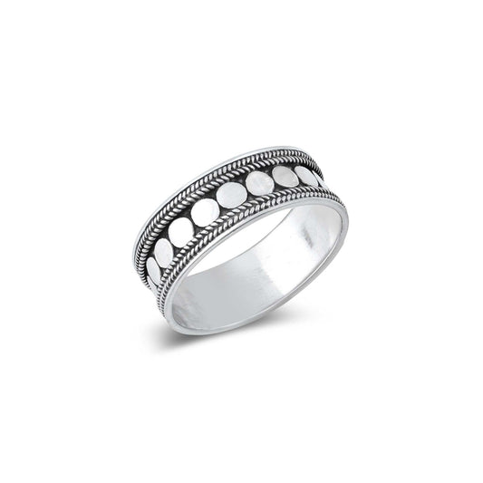 Bali-style sterling silver ring, oxidized silver dotted ring, boho statement ring