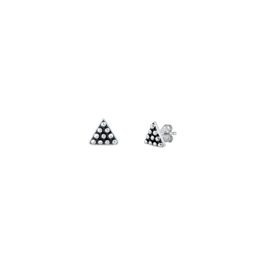 925 sterling silver triangle stud earrings with oxidised dotted texture