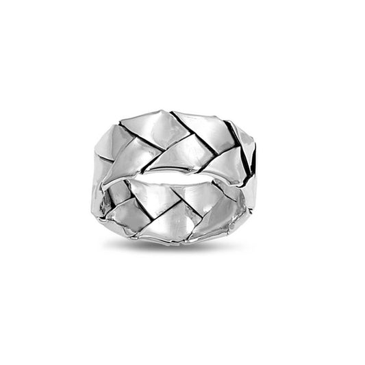 Sterling silver braided ring, handcrafted silver band, wide silver statement ring