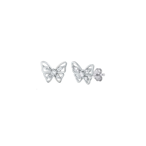 Sterling silver butterfly stud earrings with sparkly clear CZ stones—cute, lightweight, and perfect for everyday wear!
