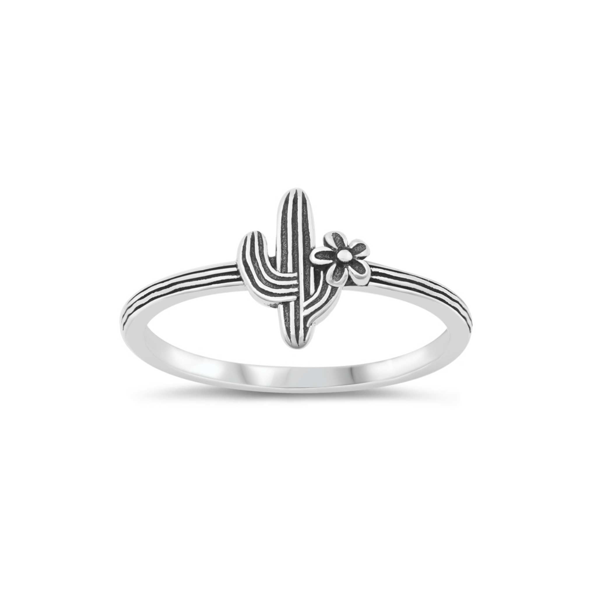 Sterling silver cactus ring, minimalist desert-inspired jewelry, boho stacking ring