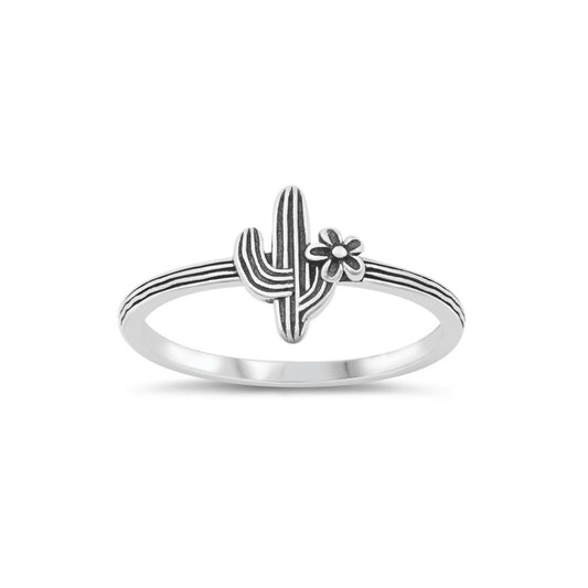 Sterling silver cactus ring, minimalist desert-inspired jewelry, boho stacking ring