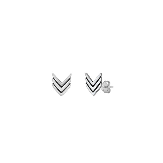 Sterling silver chevron stud earrings with oxidized finish, bold and stylish for everyday wear.