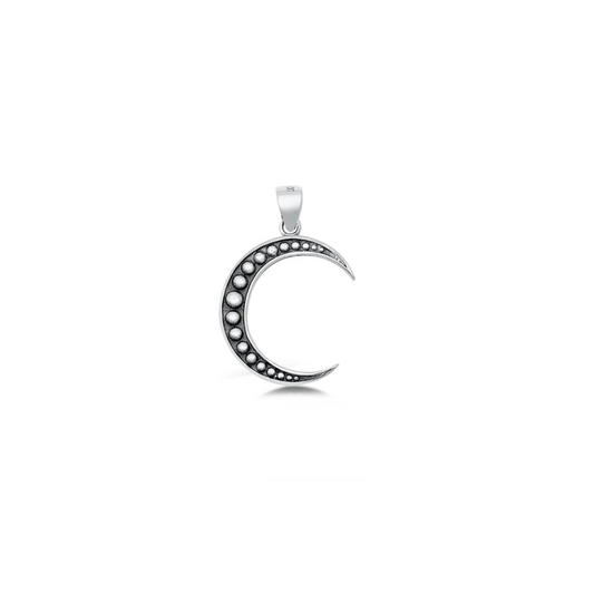 Crescent moon pendant in 925 sterling silver with dotted lunar phase design
