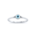 Sterling silver evil eye ring with blue Mother of Pearl stone, protective jewelry