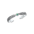 Sterling silver feather bangle bracelet with genuine turquoise and oxidised detail