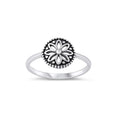 Sterling silver flower mandala ring, oxidized finish, boho-inspired design