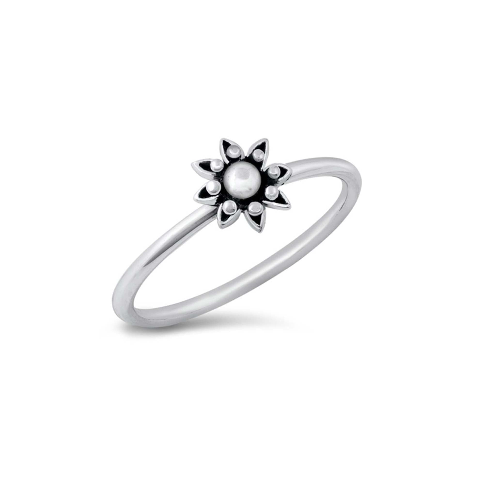 Delicate sterling silver flower ring, oxidized finish, minimalist floral design