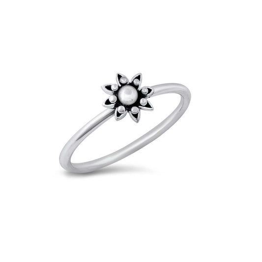 Delicate sterling silver flower ring, oxidized finish, minimalist floral design