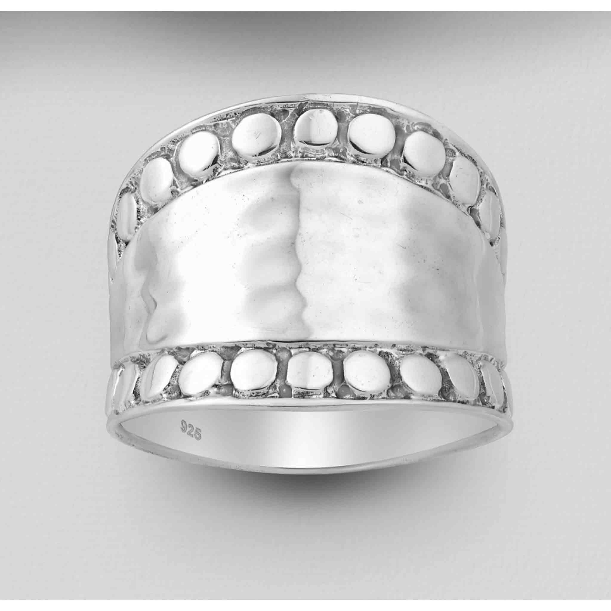 Hammered sterling silver ring, wide-band silver ring, boho statement ring, textured silver ring