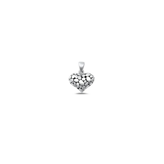 Textured heart pendant in 925 sterling silver with pebble design.
