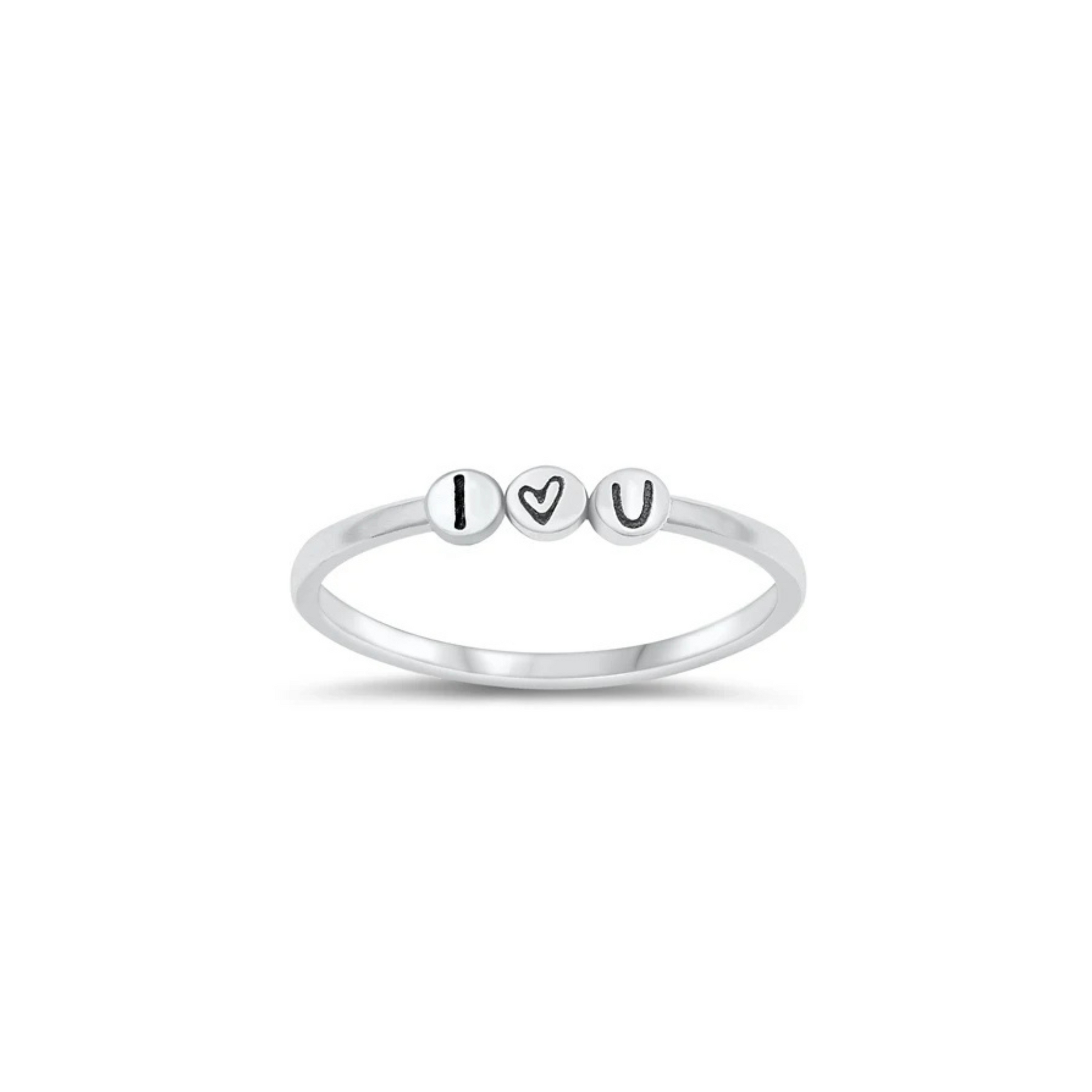 Dainty sterling silver "I Love You" ring with heart engraving and minimalist design