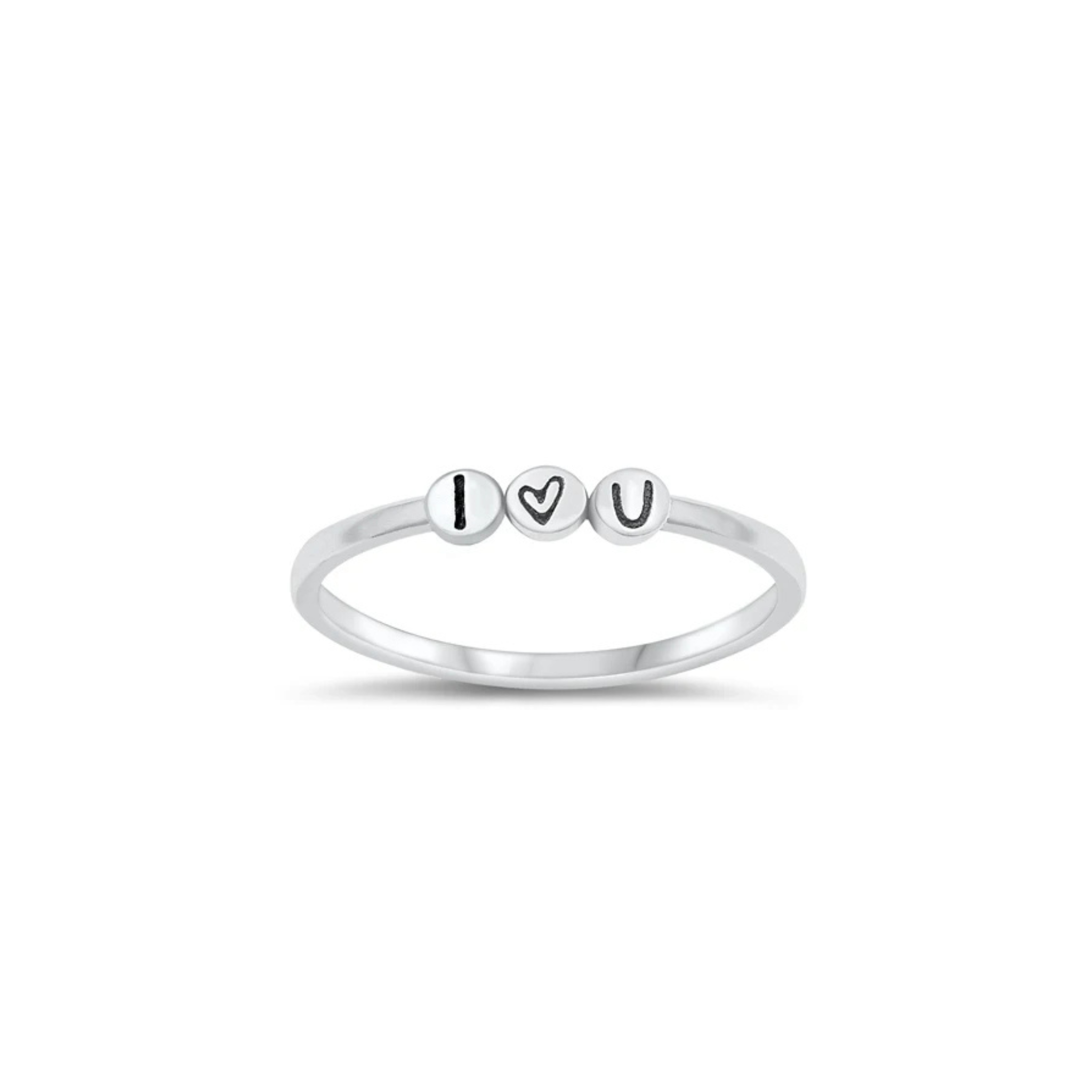 Dainty sterling silver "I Love You" ring with heart engraving and minimalist design
