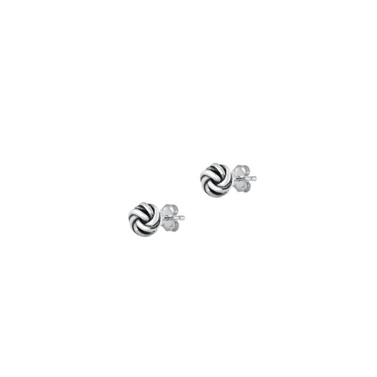 Tiny 925 sterling silver knot stud earrings with twisted rope detail