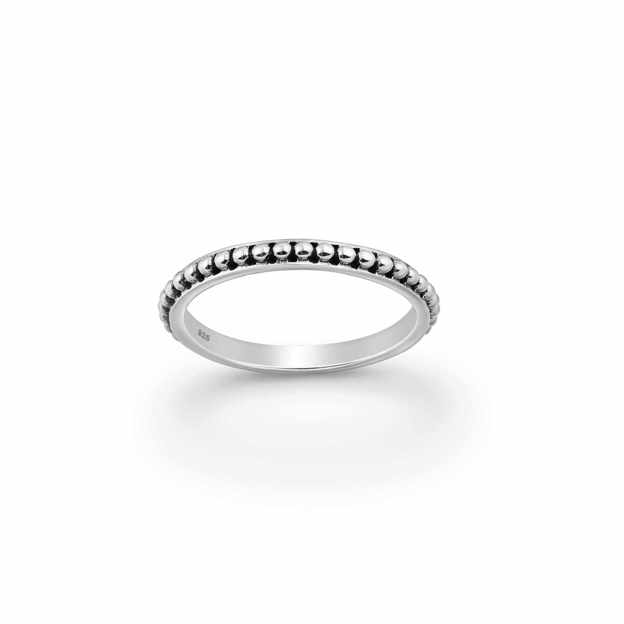 Beaded sterling silver band ring, oxidized finish, minimalist stacking ring