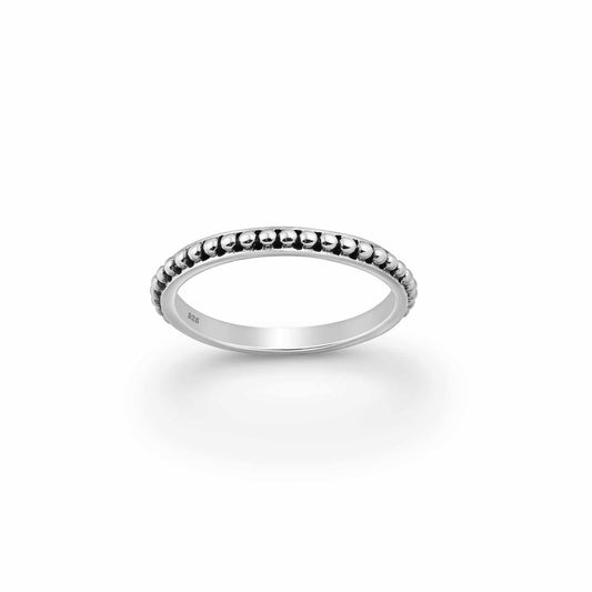 Beaded sterling silver band ring, oxidized finish, minimalist stacking ring