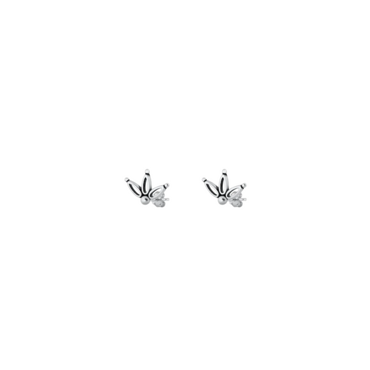 Dainty 925 sterling silver lotus crown stud earrings with botanical design