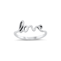 Sterling silver love ring, dainty cursive script, minimalist romantic jewelry