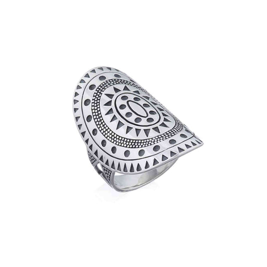 Large mandala sterling silver ring, boho tribal silver ring, Bali-inspired statement jewelry