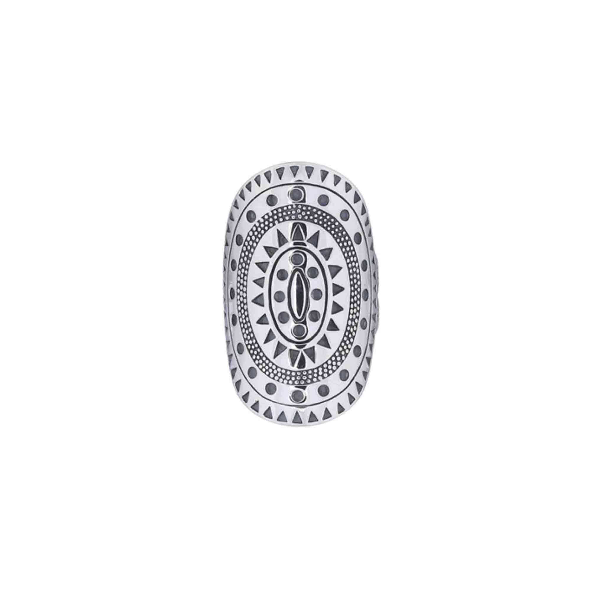 Large mandala sterling silver ring, boho tribal silver ring, Bali-inspired statement jewelry