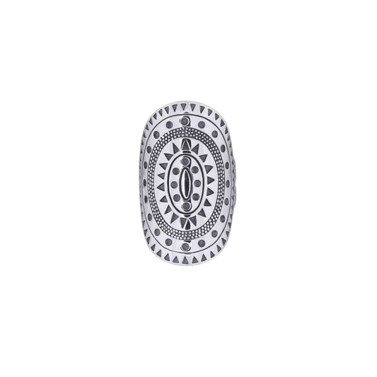 Large mandala sterling silver ring, boho tribal silver ring, Bali-inspired statement jewelry