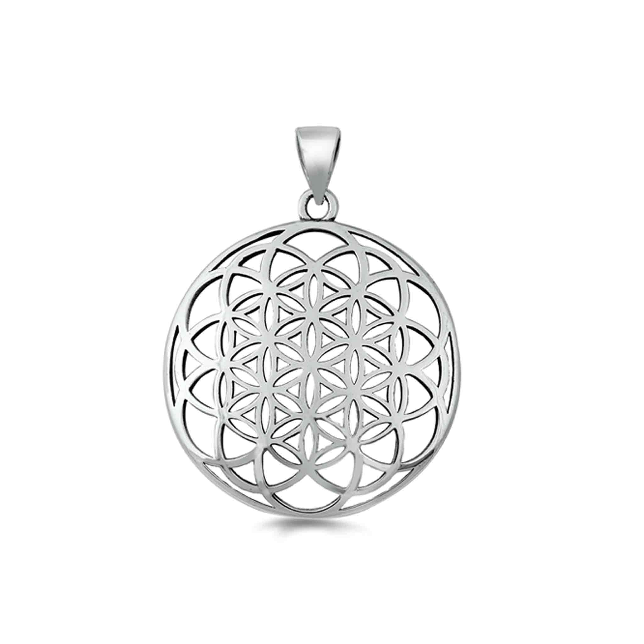 925 sterling silver mandala pendant with intricate geometric design, symbolizing balance and harmony.
