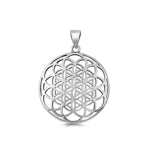 925 sterling silver mandala pendant with intricate geometric design, symbolizing balance and harmony.