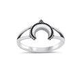 Crescent moon sterling silver ring, oxidized celestial design, boho-inspired jewelry