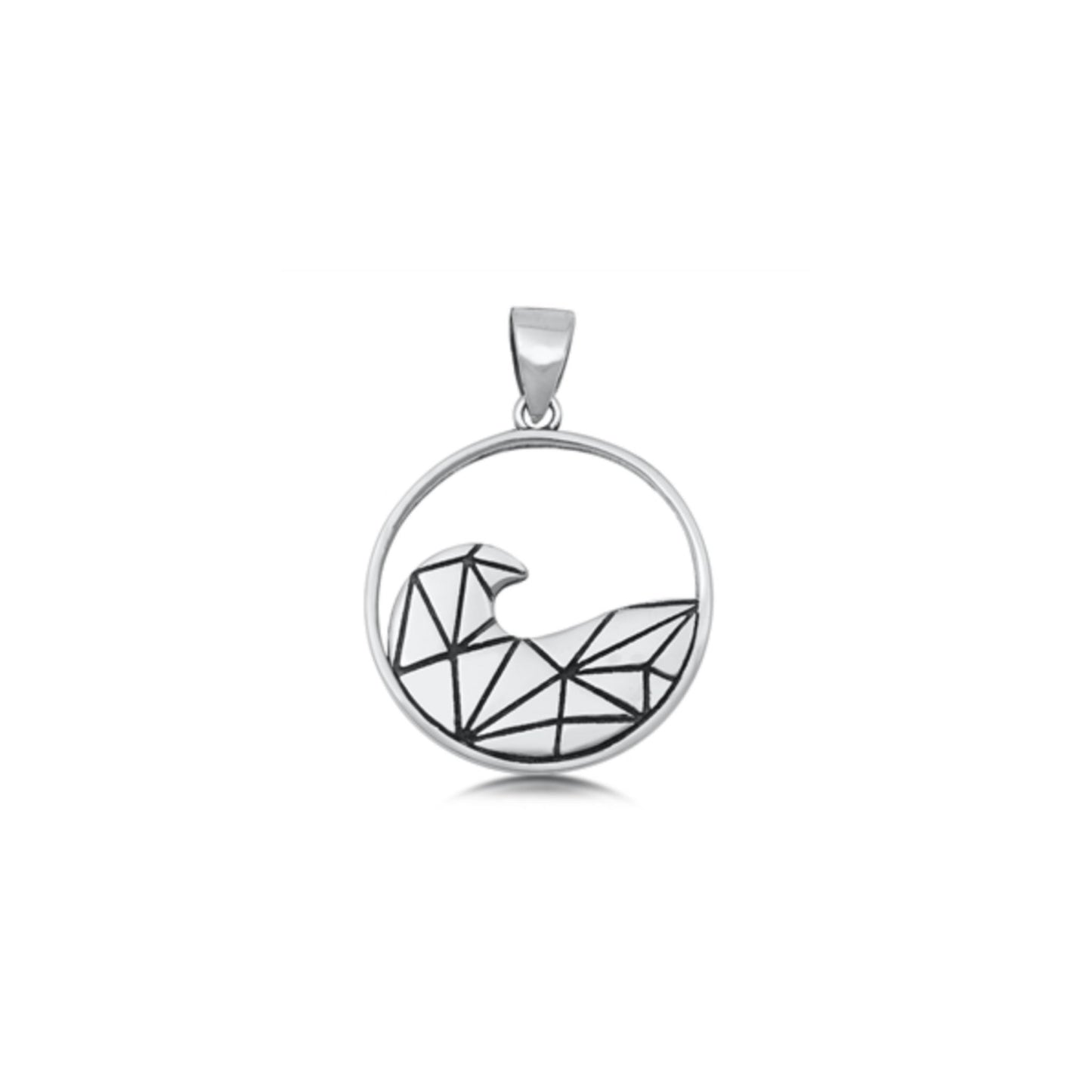 Origami Wave Pendant in 925 Sterling Silver, Geometric Ocean Necklace Charm, Minimalist Silver Beach Jewelry