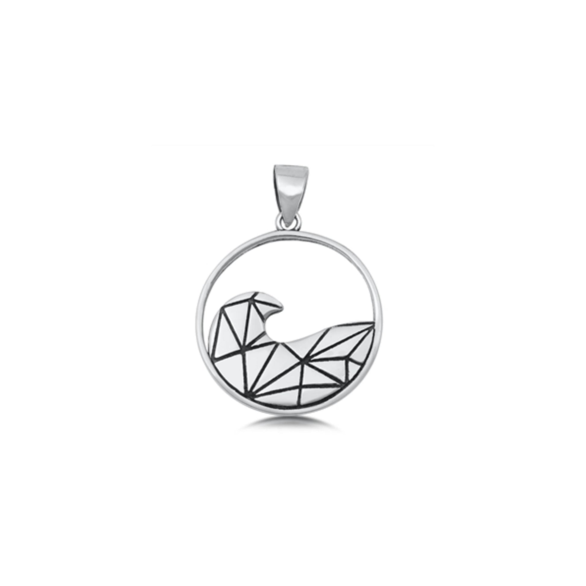 Origami Wave Pendant in 925 Sterling Silver, Geometric Ocean Necklace Charm, Minimalist Silver Beach Jewelry