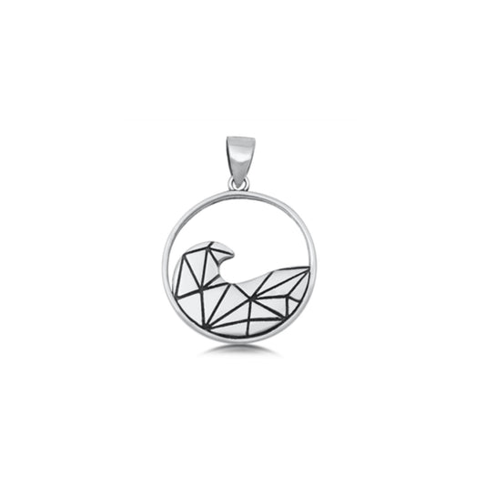 Origami Wave Pendant in 925 Sterling Silver, Geometric Ocean Necklace Charm, Minimalist Silver Beach Jewelry