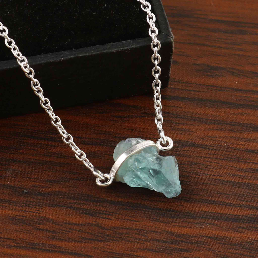 Raw Aquamarine Necklace Adjustable Sterling Silver